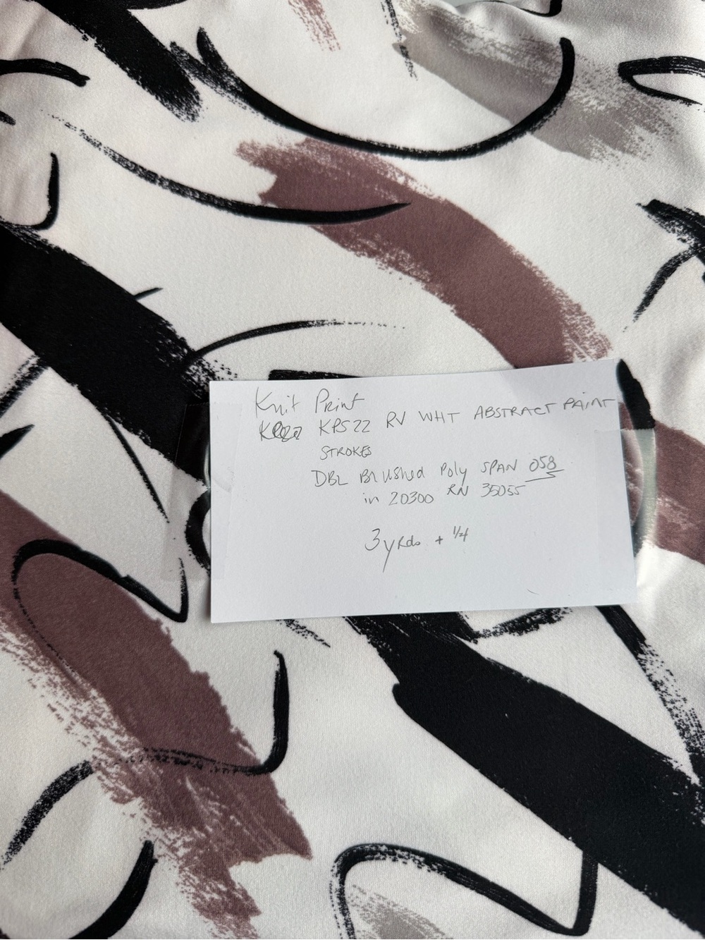 Abstract Brushstroke Knit Print Fabric - White, Black, Mauve. New without tags